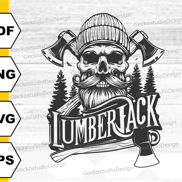 Skull Lumberjack svg. Lumber Dad svg. Bearded Skull Lumberjack svg. Wood Cutter silhouette cut files. Logging svg. Lumberjack svg. Woodman.