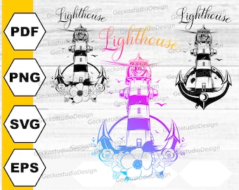 Faro Floral svg. Faro Png. Mar svg. Océano svg. Playa svg. Clipart del faro. Anclaje svg. Archivo Lighthouse Cut. Descarga digital.