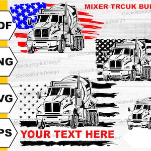 US Heavy Concrete Mixer Truck svg. Cement Mixer svg. Construction Driver svg. Concrete Truck svg. Truck Flag svg. Heavy Equipment svg.