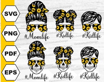 Messy Bun Sunflower svg. Sunflower Mom svg. Sunflower svg. Sunflower Mom Life svg. Sunflower Life png. Sunflower Girl svg. Sunflower png.
