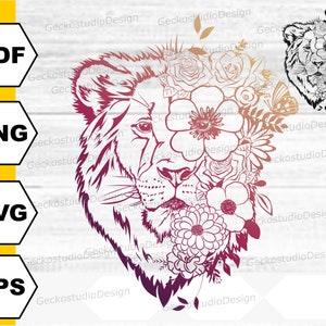 アフリカのライオン svg。花柄のライオン svg。花柄の動物 svg。ライオンの頭 svg。ライオン png。ライオンのシャツ。ライオンのクリップアート。動物園 svg。動物 png。