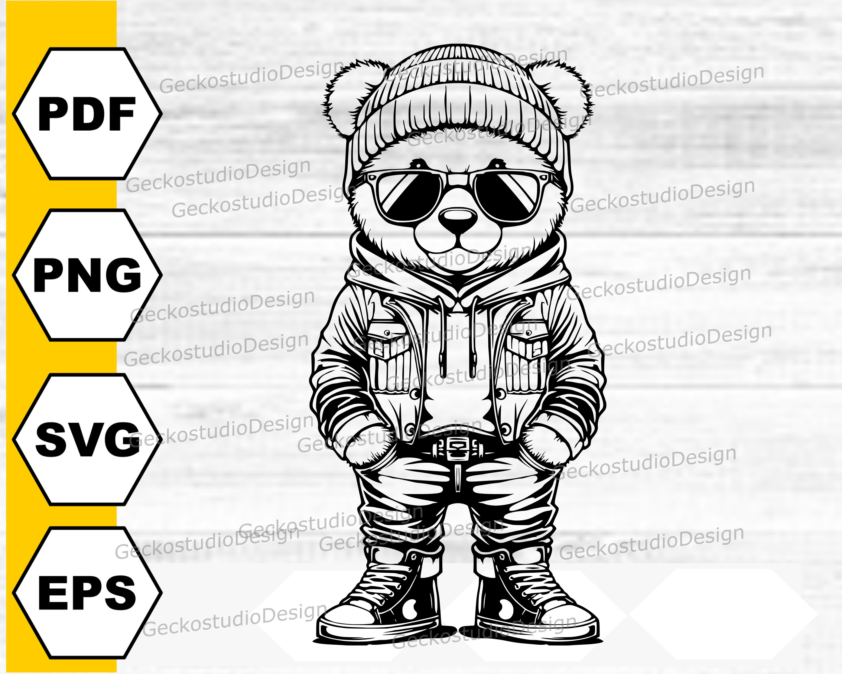Teddy Bear Sunglasses. Cool Teddy Svg. Teddy Bear Silhouette Cut