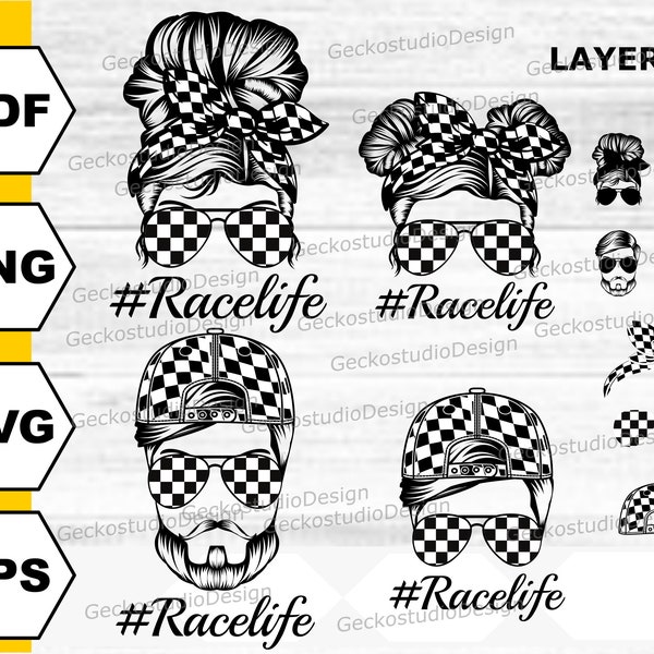 Fam Racing svg. Racing Mom svg. Race Life svg. Racing Dad svg. Racing Messy Bun svg. Race Momlife svg. Checkered flag svg. Race Kidlife svg.