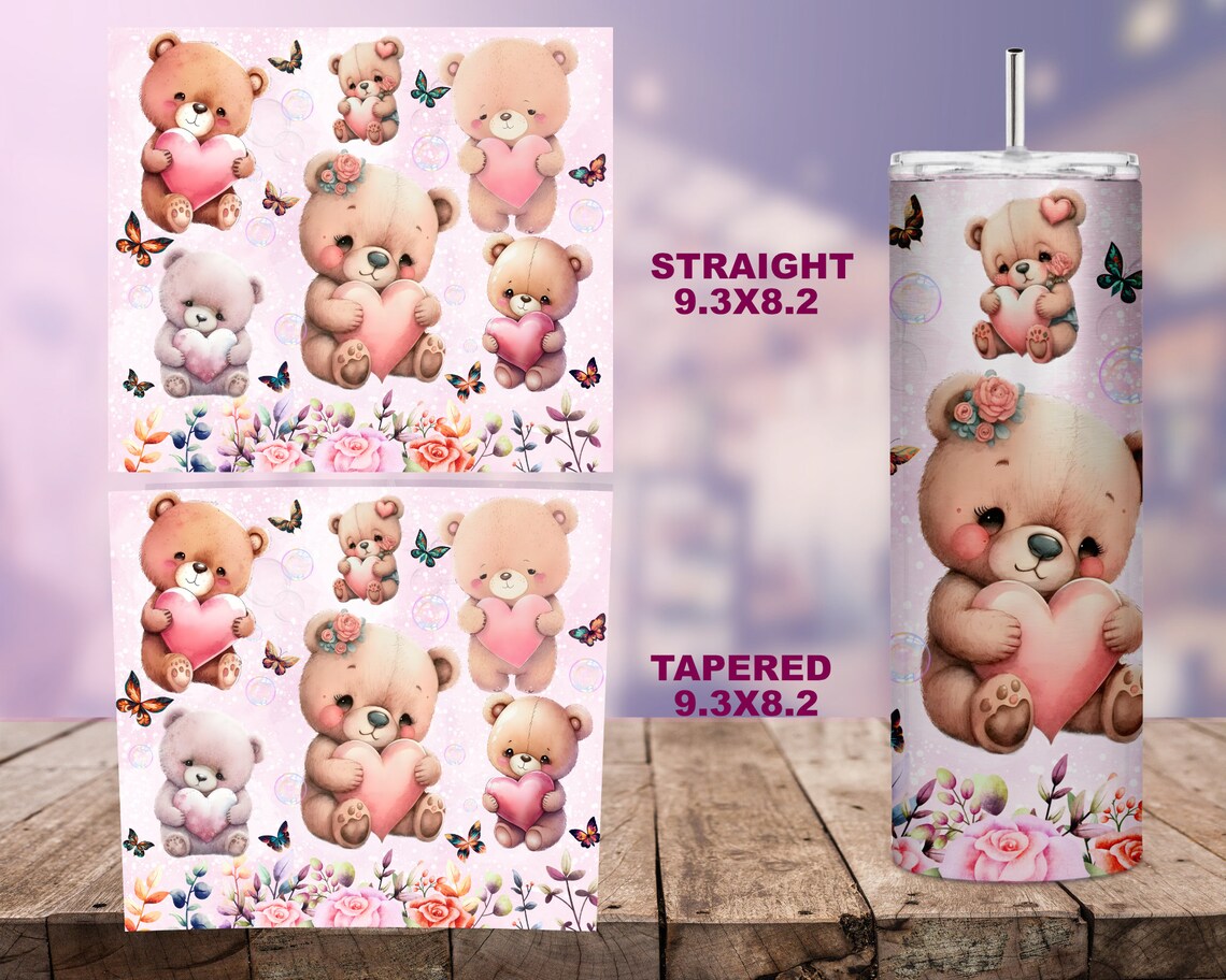 Teddy Bear Tumbler Wrap. Teddy Bear 20 Oz Skinny. Teddy Bear PNG. Baby ...