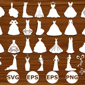 Vestido de novia svg. Paquete de vestido de novia . Vestido Clipart, Novia svg, Silueta de vestido, Vestido dxf, Vestido de novia vector