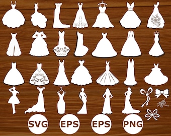 Wedding dress svg. Wedding dress Bundle . Dress Clipart, Bride svg, Dress silhouette, Dress dxf, Wedding Dress vector