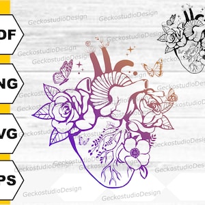Floral Anatomical Heart svg. Heart svg. Cardiology svg. Heart png. Heart Shirt svg. Floral svg. Heart Anatomy svg. Heart Clipart.