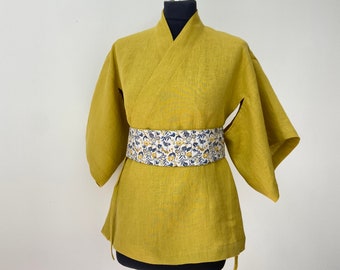 KIMONO SET | Wickelhose aus Leinen, Wickeltop, Wendegürtel