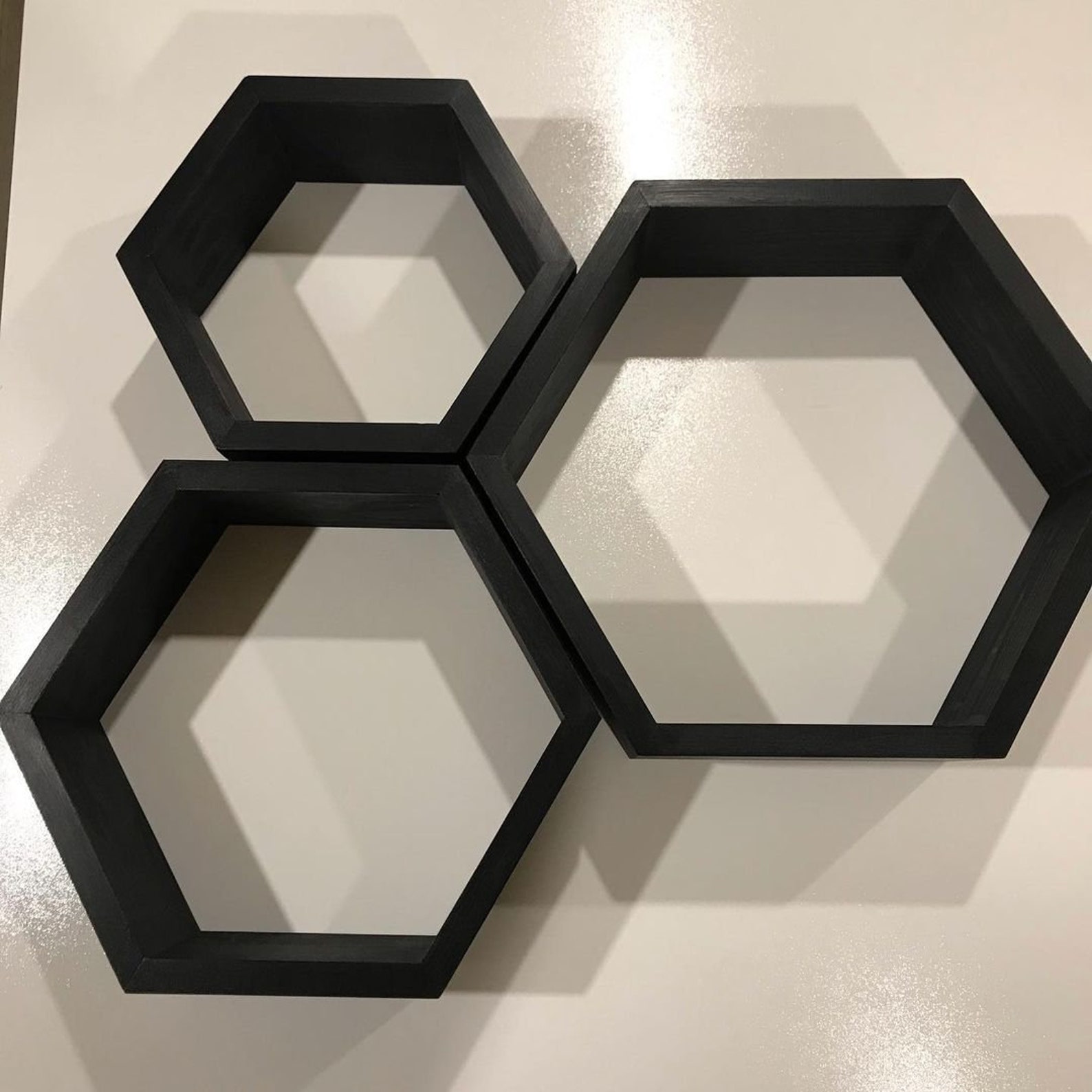 Hexagon Shelf Black Set of 3 Shelves Black Etsy