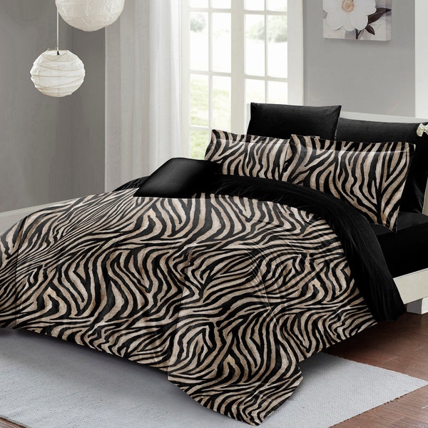 Leopard Pattern Stripes 3D Cotton Sateen Duvet Cover Set, Cotton Sateen Duvet Cover Home Decor, Leopard Pattern Minimalist Duvet Cover Set