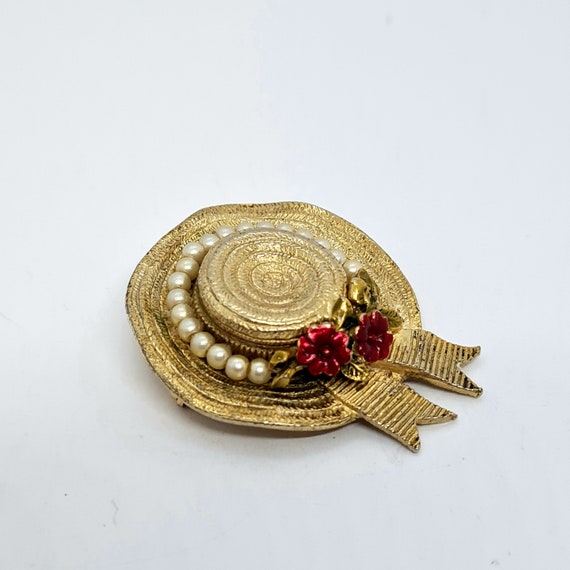 Vintage CINER hat brooch Textured gold tone metal… - image 10