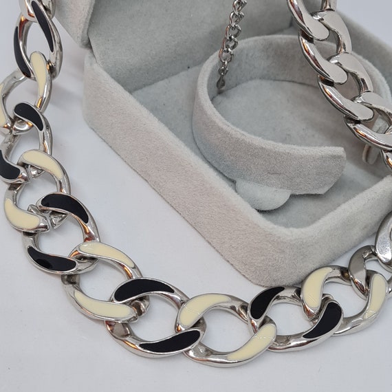 Vintage chunky chain necklace Silver tone big lin… - image 10