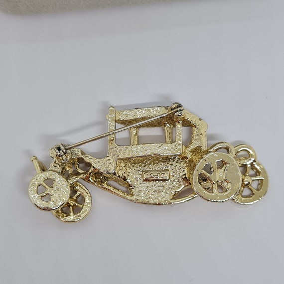 Vintage AJC car brooch Gloss gold tone metal with… - image 5