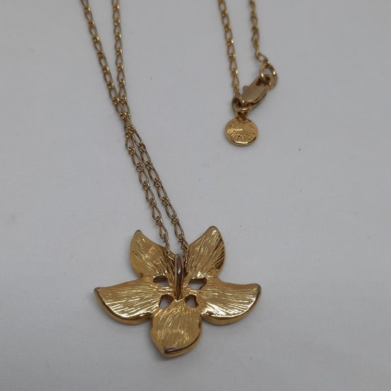 J.CREW flower pendant necklace Vintage gold tone … - image 4