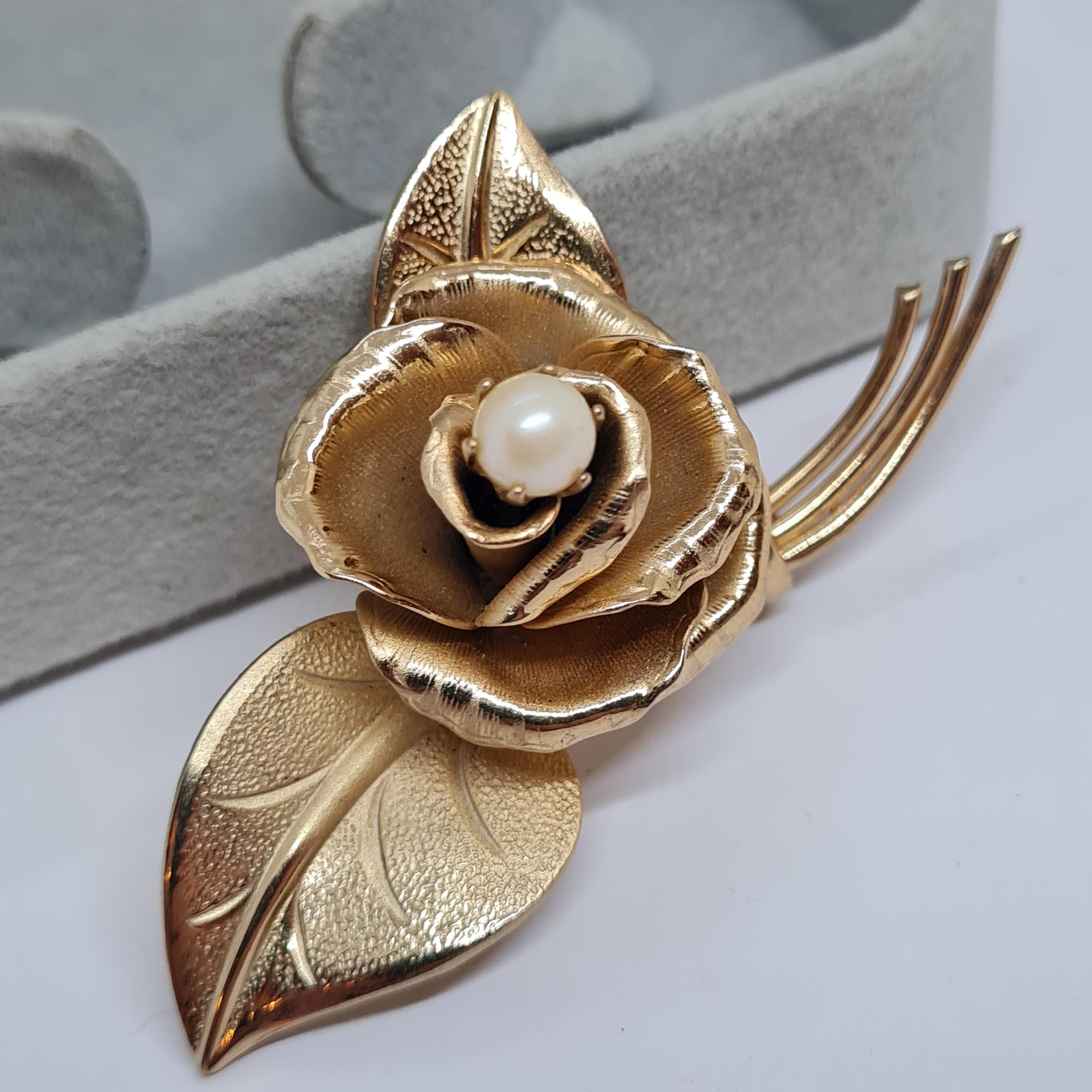 Broche Vintage En Forme De Rose - Métal Doré - Très Bon état (TBE)