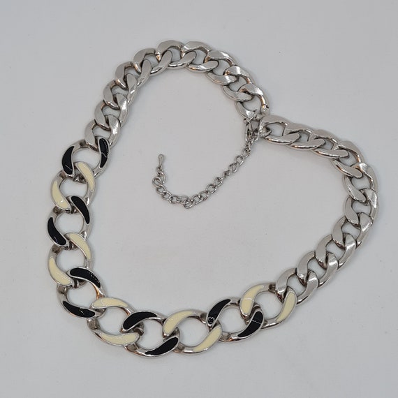 Vintage chunky chain necklace Silver tone big lin… - image 5