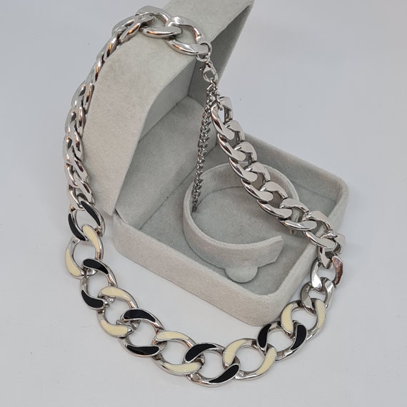 Vintage chunky chain necklace Silver tone big lin… - image 3