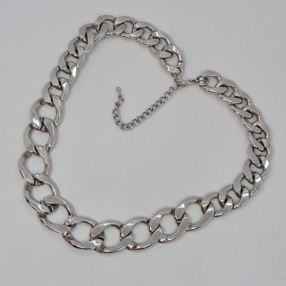 Vintage chunky chain necklace Silver tone big lin… - image 7