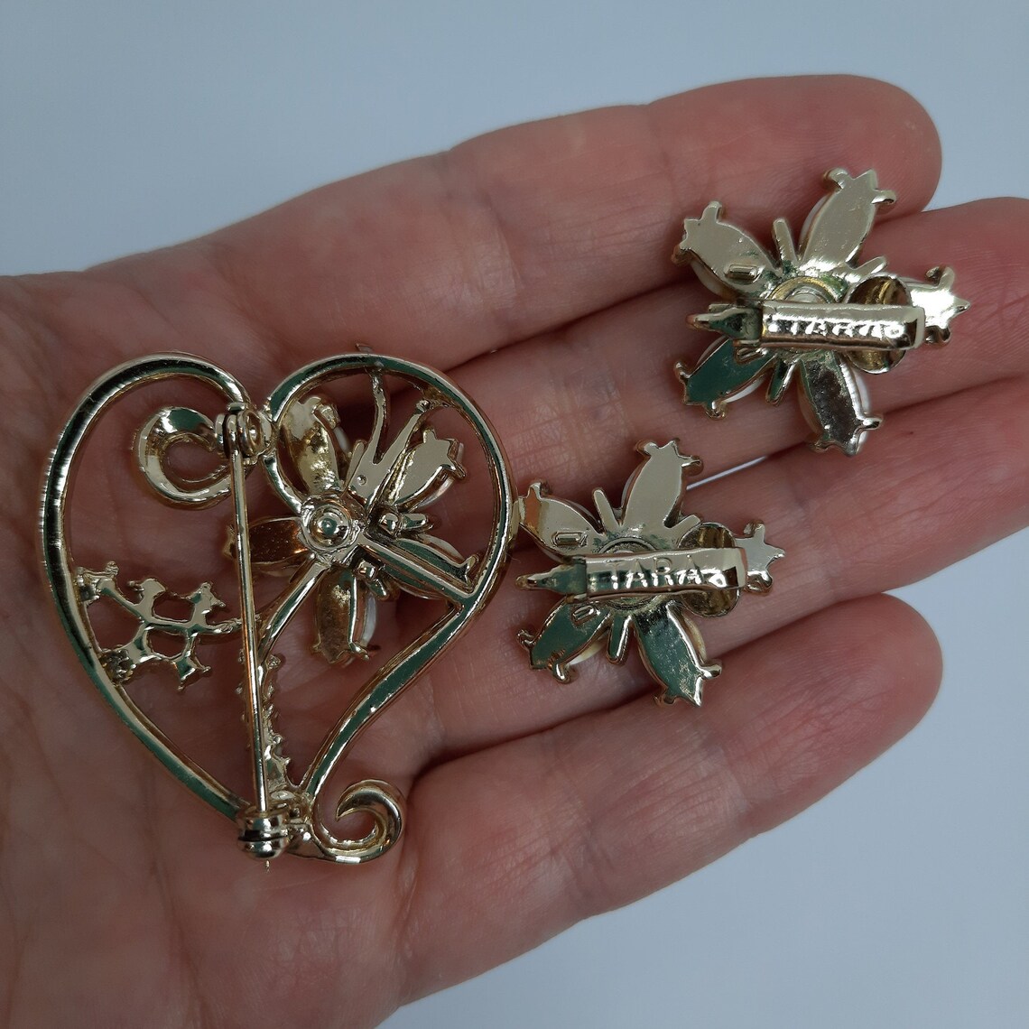 Vintage TARA Jewelry Set Mother of Pearl Brooch AB Crystal Etsy