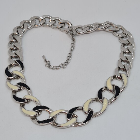 Vintage chunky chain necklace Silver tone big lin… - image 6