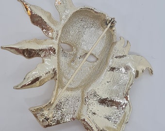 Broche Ancienne En Acier Style Art Nouveau Masque - Vintage, Occasion - Bijou Rétro