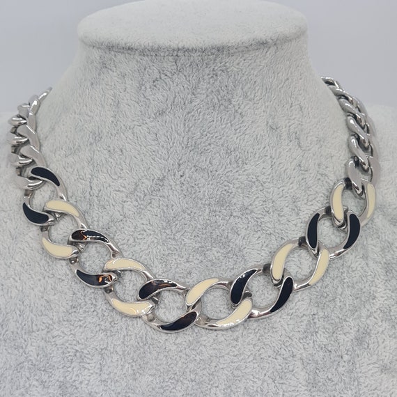 Vintage chunky chain necklace Silver tone big lin… - image 2