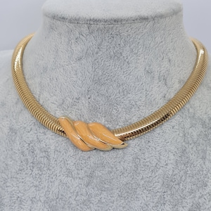 Vintage MONET omega chain choker Gold-tone metal chain with enamel detail Designer omega chain choker necklace with snap lock