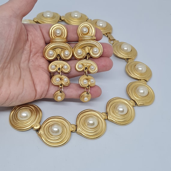 Vintage BLANCA Jewelry Set Satin Gold Tone Metal With Faux Pearl