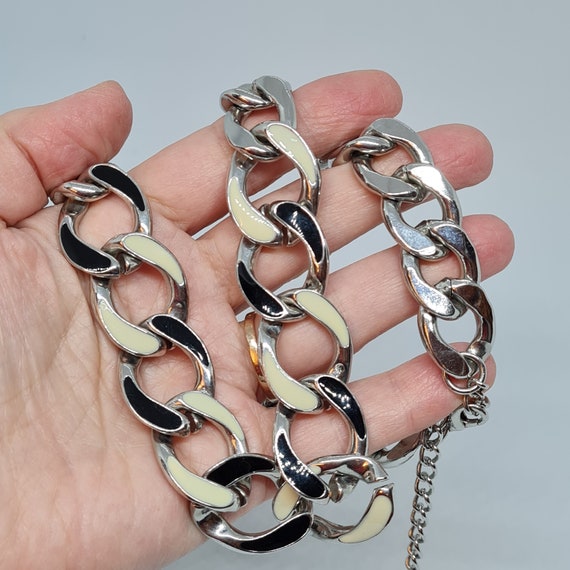 Vintage chunky chain necklace Silver tone big lin… - image 8