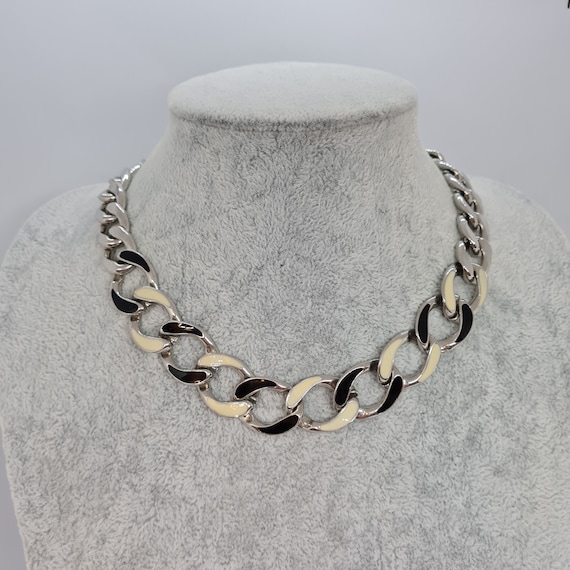 Vintage chunky chain necklace Silver tone big lin… - image 1