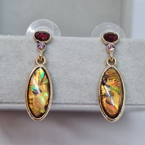 LIZ CLAIBORNE drop earrings Vintage gold tone metal and plastic rainbow cabochon dangle earrings