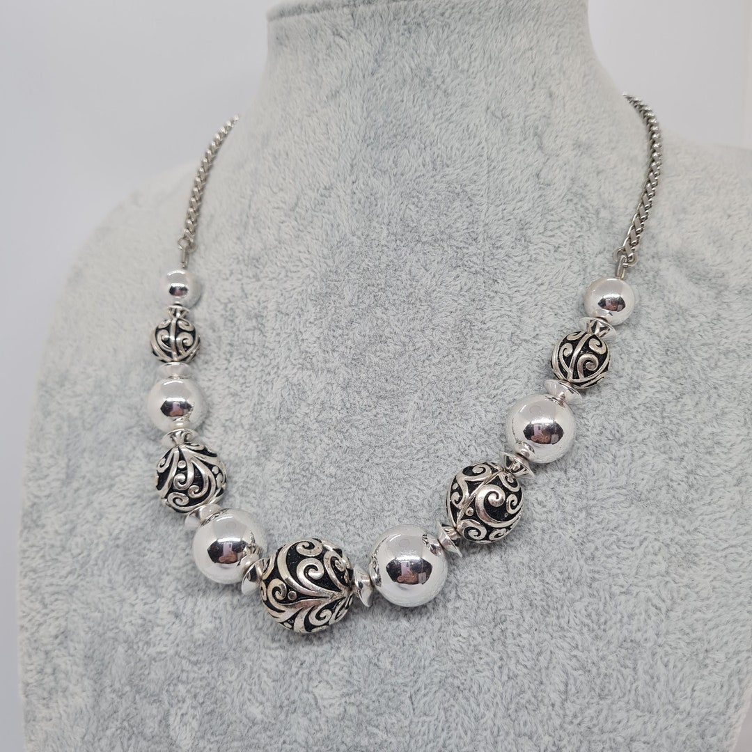 Vintage Metal Ball Necklace Silver Tone Beaded Chain Choker Necklace Etsy
