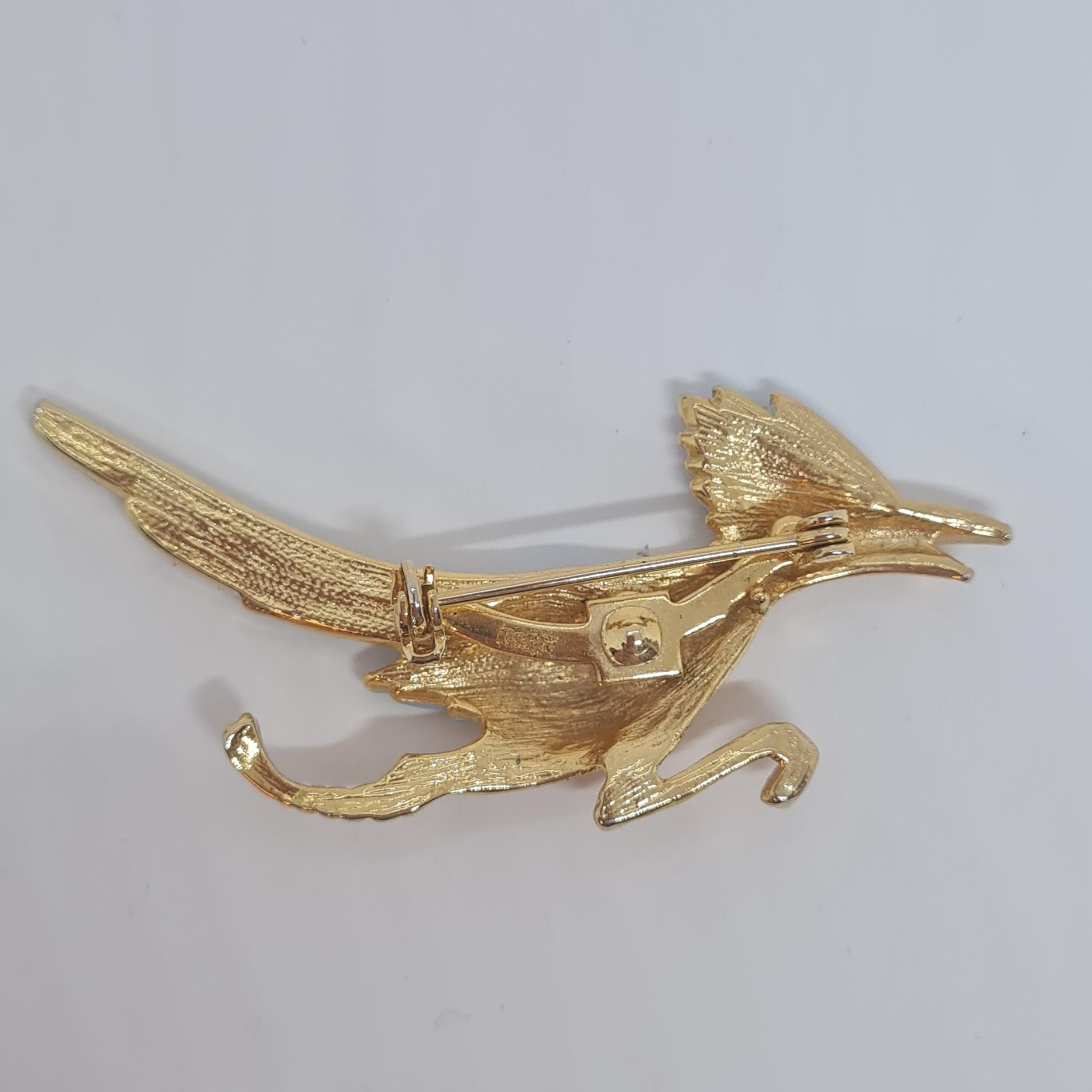 Spilla Vintage Road Runner: Spilla A Forma Di Uccello In Smalto Blu, Color Oro E Strass - Italia - Foto 9