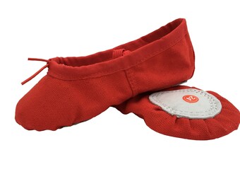 Child Handmade Canvas Ballet Shoes Dance Gymnastic Costume  Split Sole Red