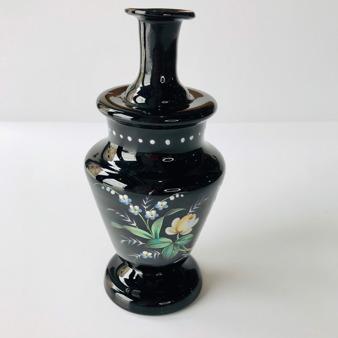 Hand Painted Black Glass Bud Vase Etsy