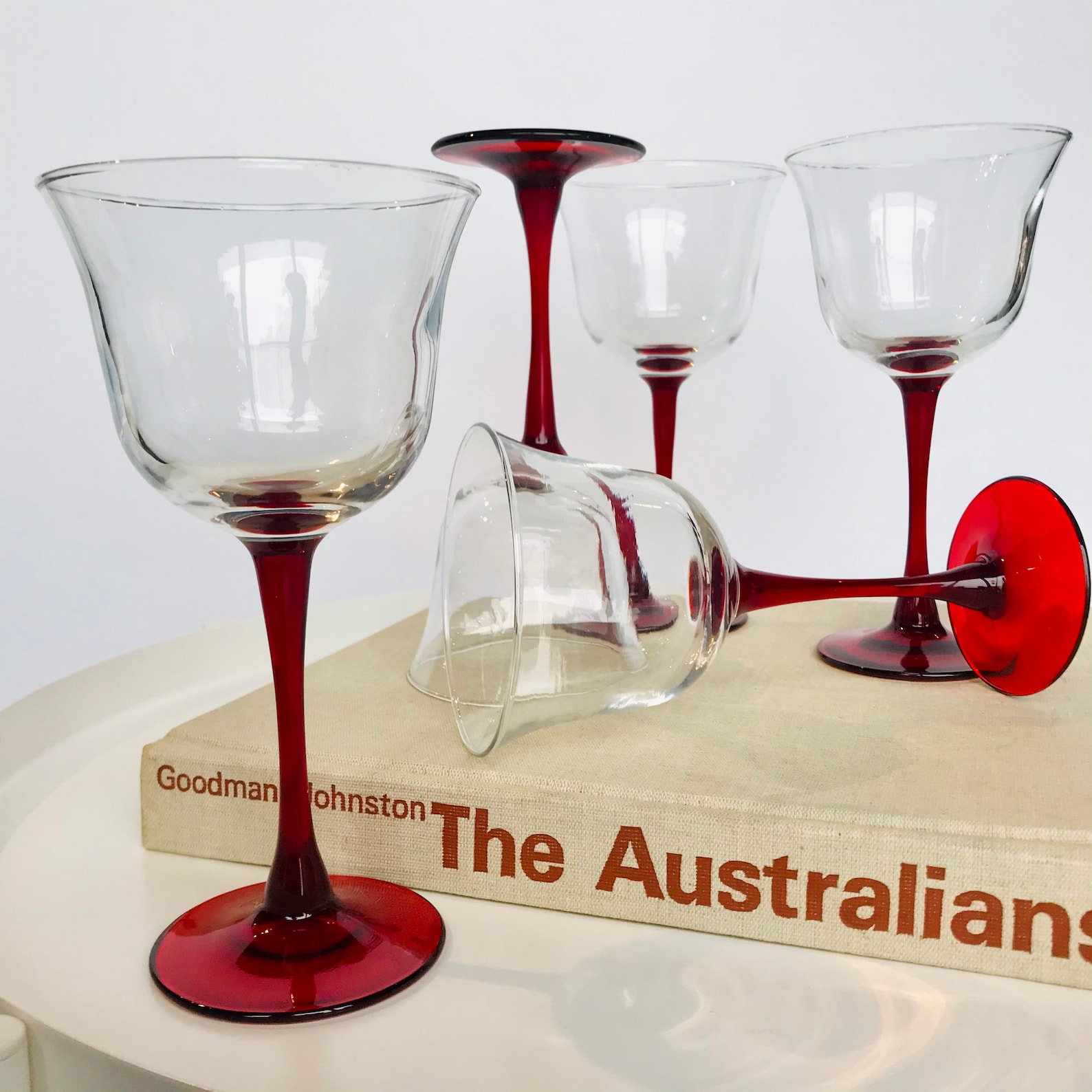 Vintage Red Stemmed Tulip Shaped Wine Glasses ensemble de 5 Etsy