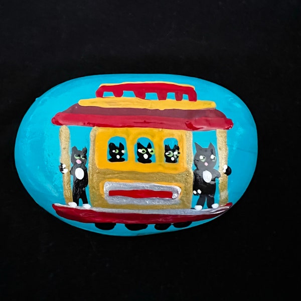 Painted Rock - Cats on San Francisco Cable Car