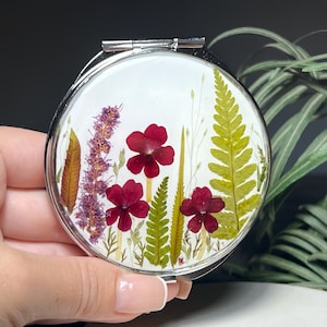 Pocket mirror, Compact mirror, Hand mirror, Makeup mirror, Small mirror, Custom mirror,  Pressed flower art, Real dried flowers mirror