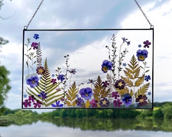 Pressed flower art, Pressed flower frame, Dried flowers, Botanical wall art, Window hangings, Flowers decor, Wildflower, Flowers suncatcher