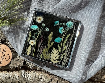 Real dried flowers mirror, Pocket mirror, Compact mirror, Hand mirror, Makeup mirror, Small mirror, Custom compact mirror,  Handheld mirror