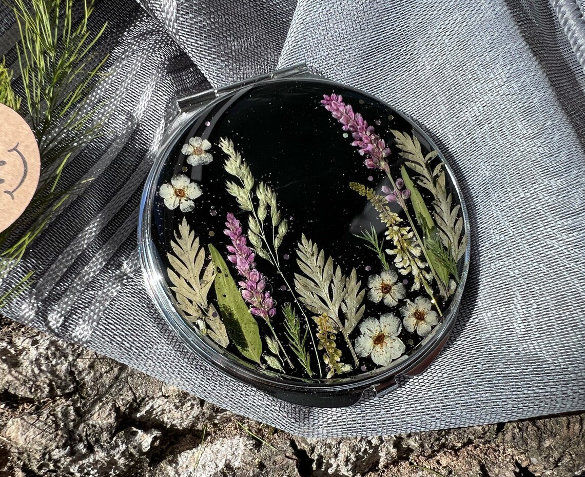 Real Dried Flowers Mirror Pocket Mirror Compact Mirror Hand Etsy