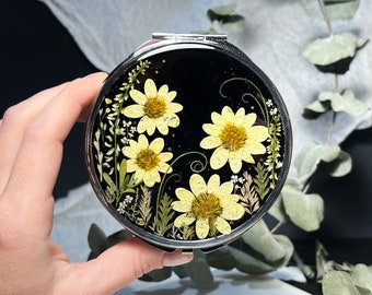 Pocket mirror, Compact mirror, Hand mirror, Makeup mirror, Small mirror, Custom mirror,  Pressed flower art, Real dried flowers mirror