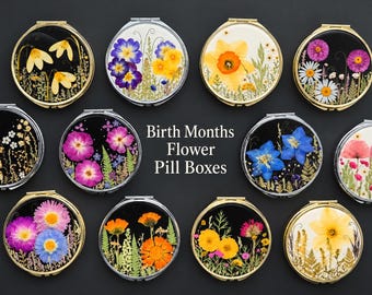 Portapillole con fiori del mese di nascita, Portapillole 7 giorni, Custodia per pillole, Organizzatore di pillole 7 giorni, Custodia per pillole carina, Organizzatore di pillole, Portapillole settimanale