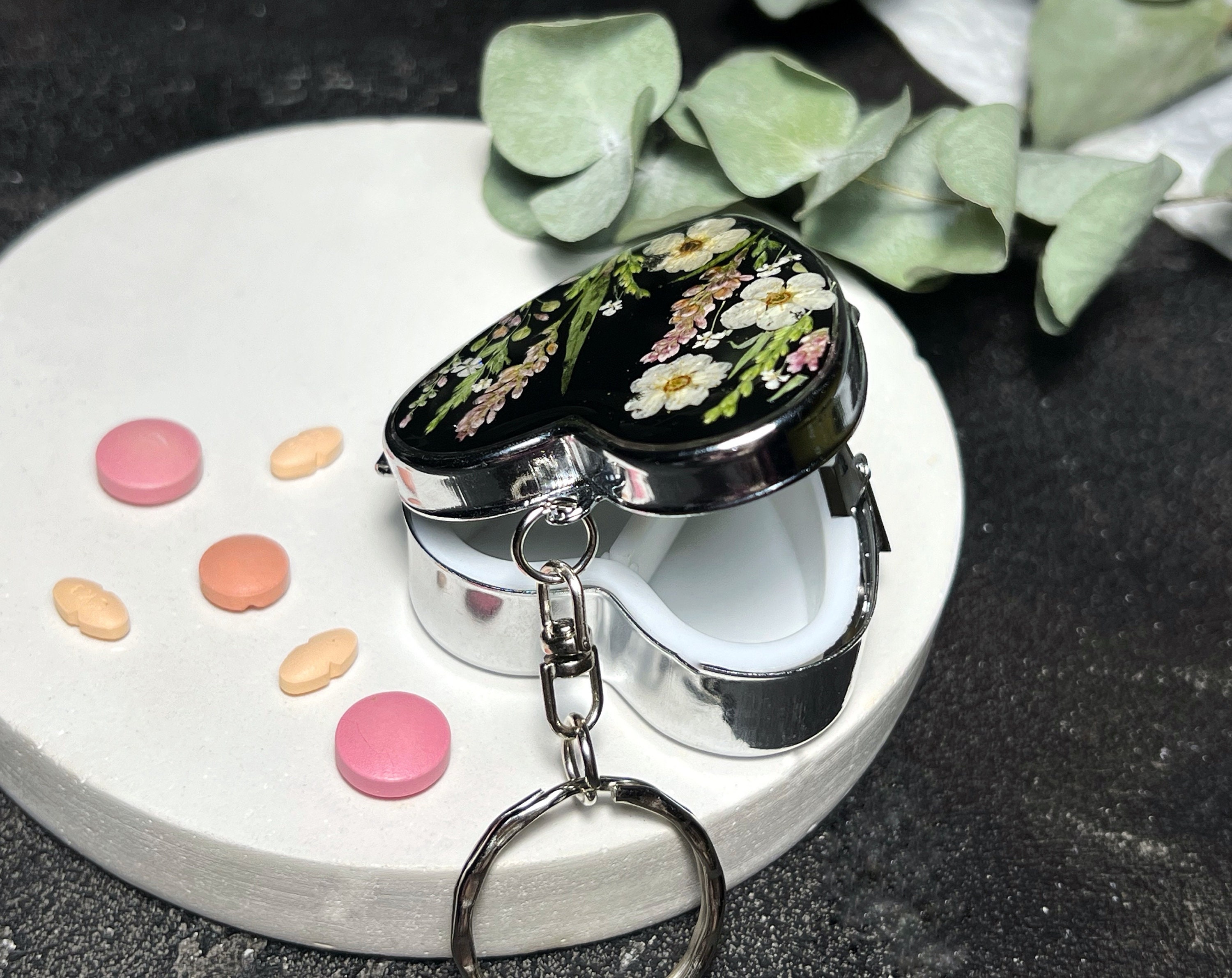 Pill Box Keychain, Tiny Pill Box, Flowers Pill Box, Pill Box, Pill ...