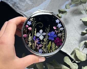 Real flowers pocket mirror, Pocket mirror, Compact mirror, Hand mirror, Makeup mirror, Small mirror, Custom mirror