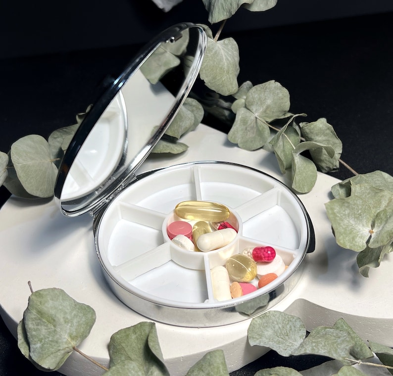 Gold Pill Box, Big Pill Organizer, Large Pill Box 7 Day, Pill Case