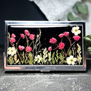 Tarjetero con flores reales, Tarjetero, Tarjetero de crédito, Estuche para tarjetas de visita, Billetera para tarjetas, Billetera porta tarjetas
