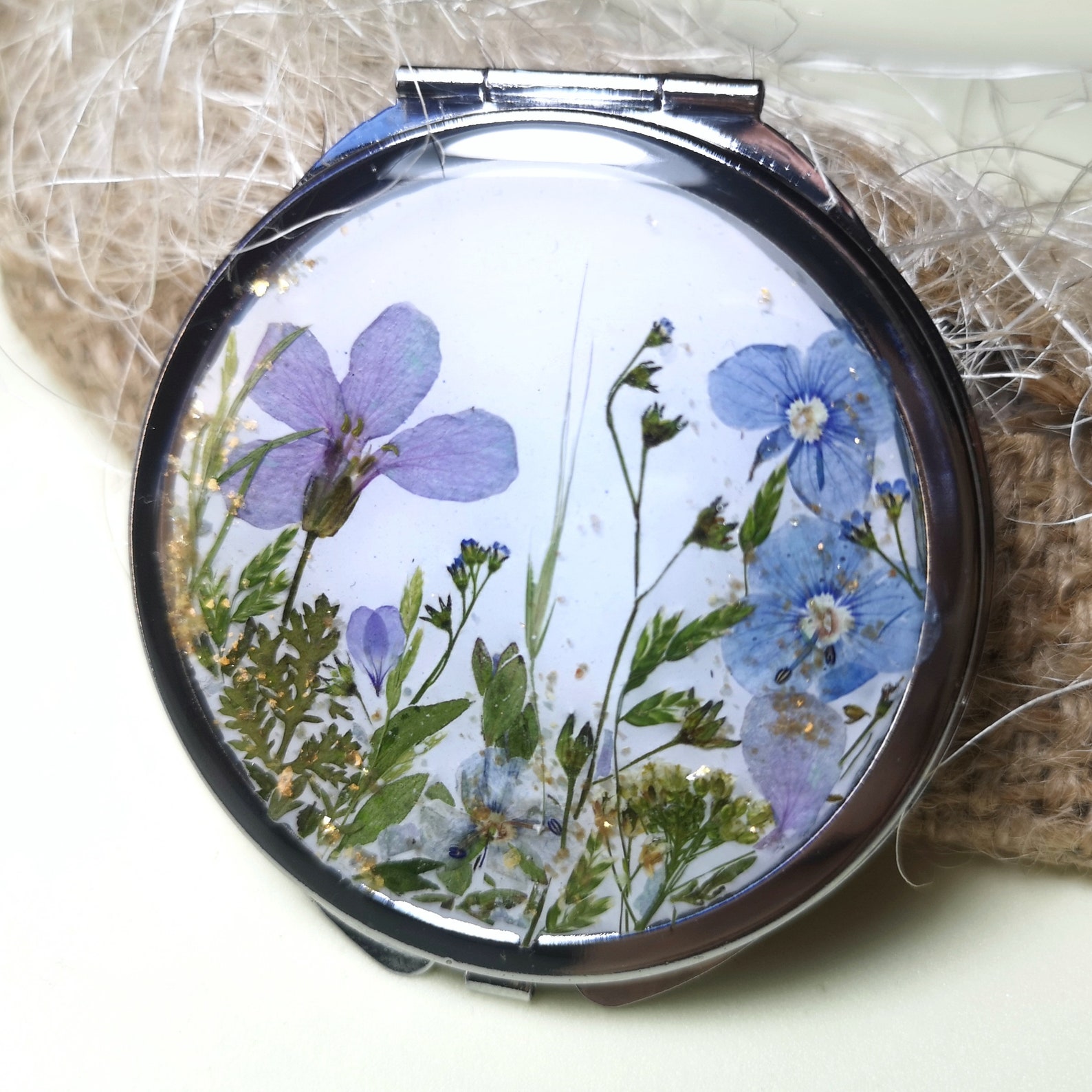 Real dried flowers mirror Pocket mirror Compact mirror Hand Etsy