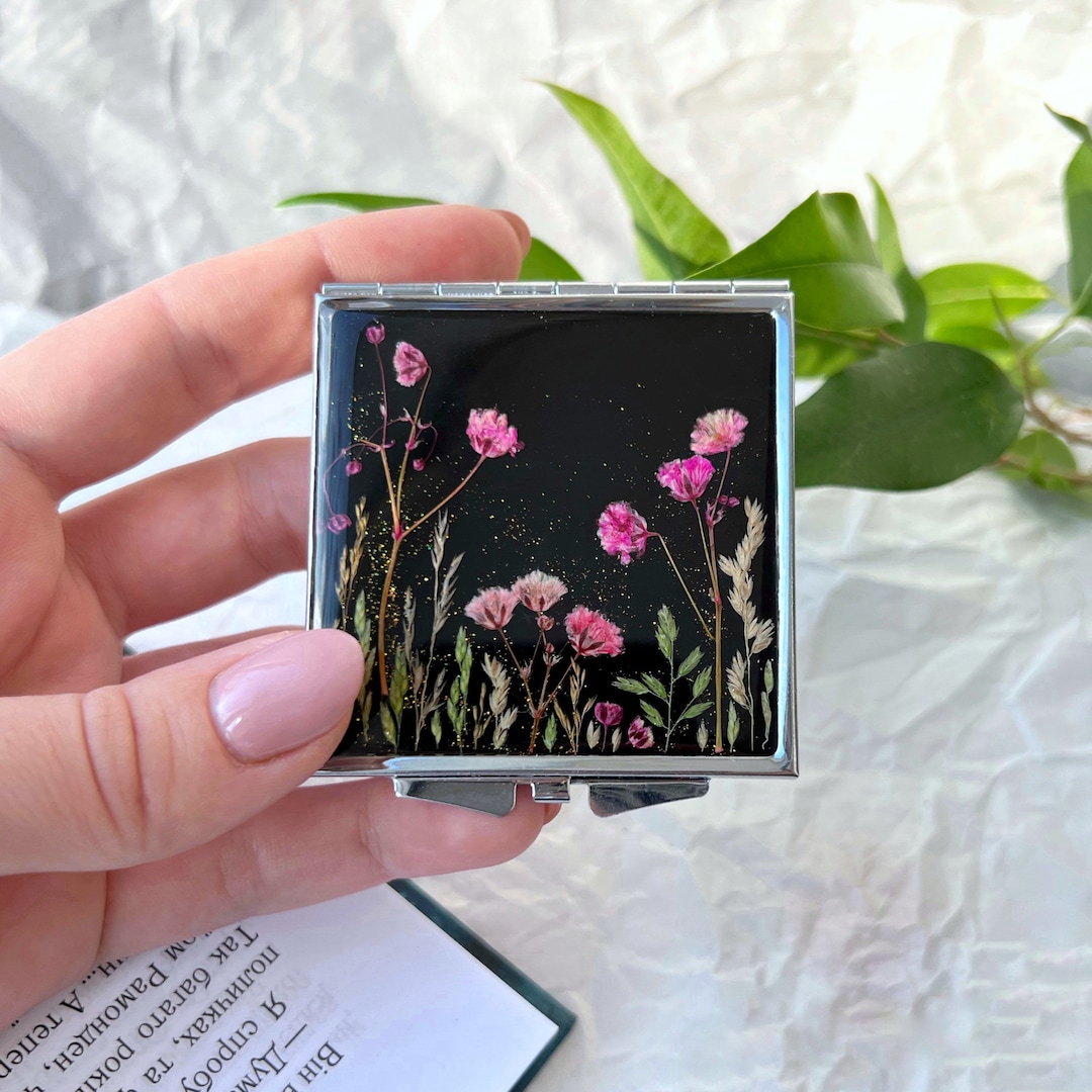 Real Dried Flowers Mirror, Pocket Mirror, Compact Mirror, Hand Mirror, Makeup Mirror, Small