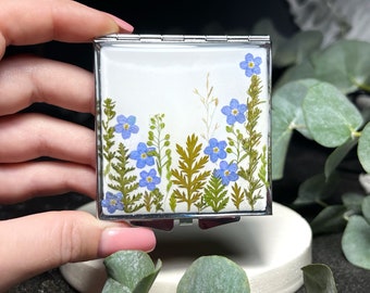 Miroir fleurs Forget me not, Miroir de poche, Miroir compact, Miroir à main, Miroir de maquillage, Petit miroir, Miroir compact personnalisé, Miroir à main